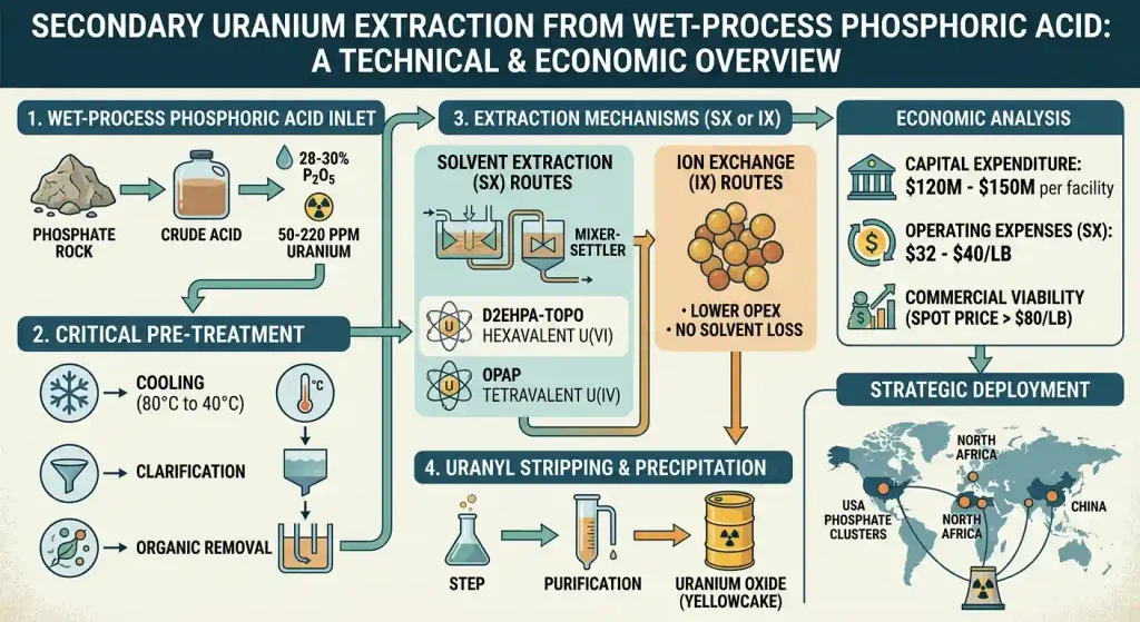 Uranium extraction from the phosphoric acid
